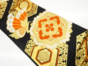 華文に亀甲・蝶模様織出し袋帯